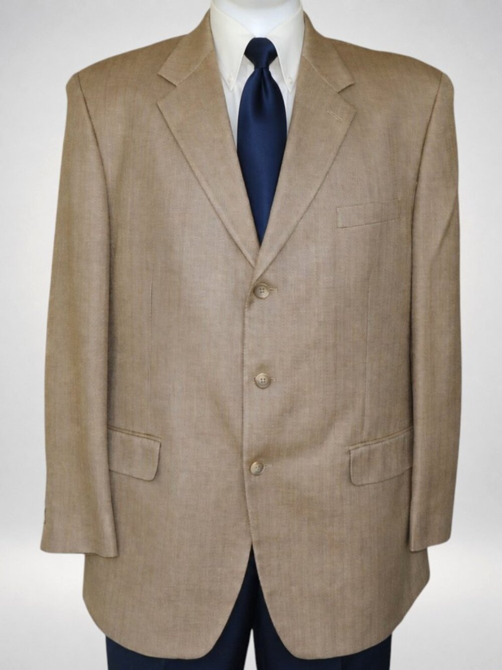 Vintage Chaps 100% Silk Camel Herringbone Blazer Sport Coat 44L